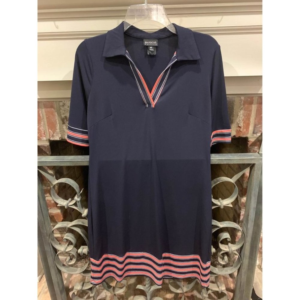 En Focus shirt dress, navy, size women’s 4P petite (bin DD)